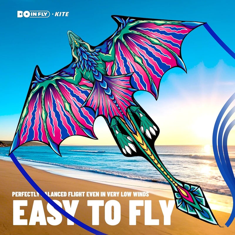 Doinfly Kite- Classical Dragon Kite ，Pink Wings Dragon Kites for Kids and Adults,Easy to Fly for Beginner Easter 57.1inch x 63inch Single Line with Tail - Image 4